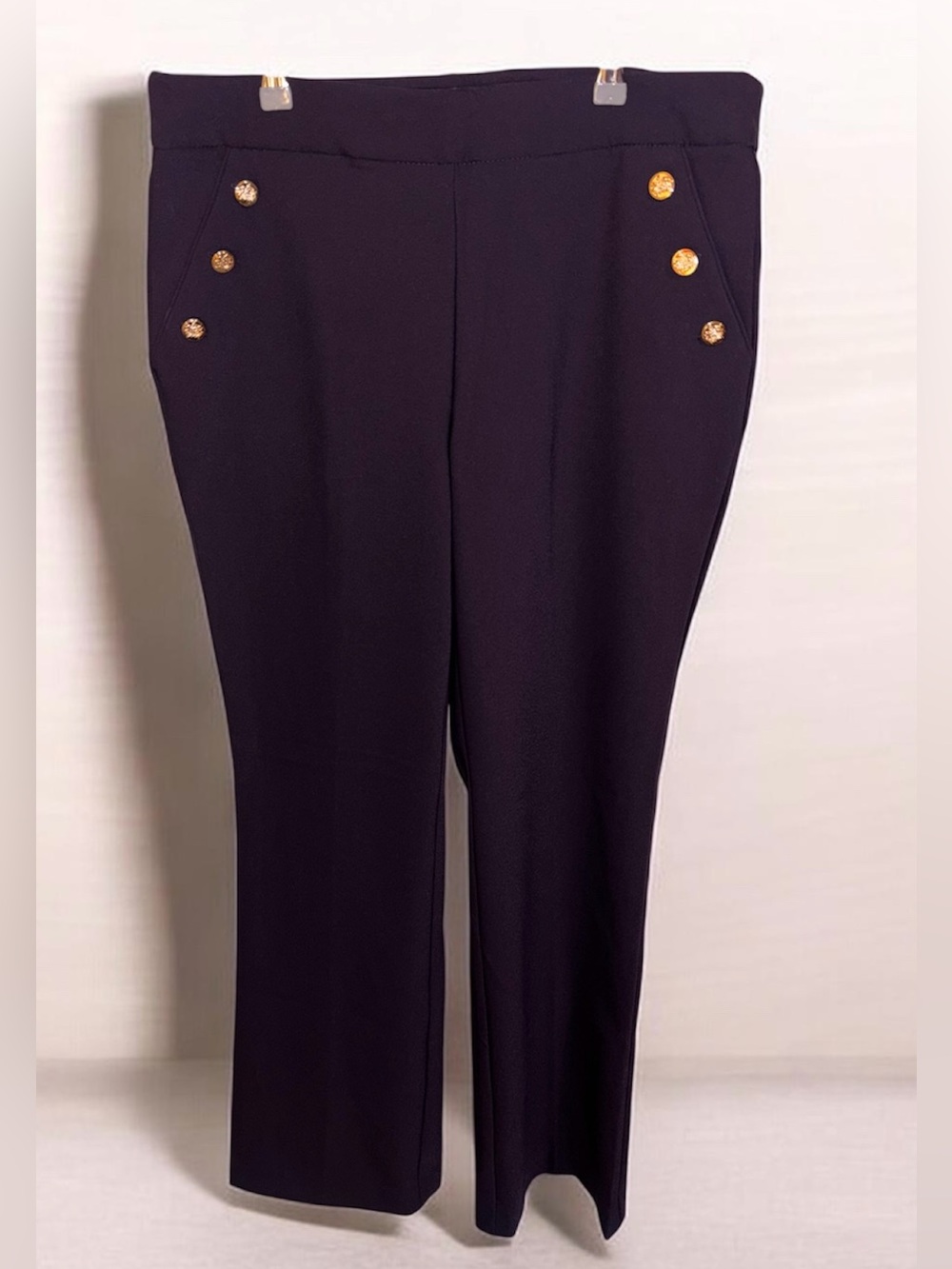 Counterparts Navy Blue Straight-Leg Pants with Gold Button Accents